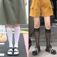 SUNTEK透明袜子女长筒袜ins潮夏季薄款白色丝袜小腿袜jk 超薄黑色2双+微薄白色2双 4双均码(收藏宝贝优先发货)