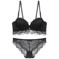 SUNTEK香港蕾丝文胸套装性感深v小胸罩聚拢无钢圈调整型美背内衣女透气