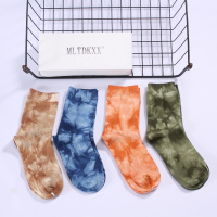 SUNTEK 扎染袜子中筒渐变树叶毛巾底袜子春夏男女篮球袜长袜袜子