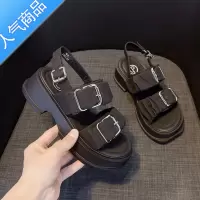 SUNTEK韩2023夏新款厚底双排扣松糕底凉鞋百搭休闲罗马鞋时尚露趾凉鞋女