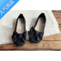 SUNTEK夏季文艺女鞋网面透气凉鞋舒适平底可爱蝴蝶结瓢鞋学生鞋女款女鞋