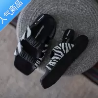 SUNTEK2023新款韩国复古斑马纹法式凉鞋女一字软底后绊带平底镂空沙滩鞋