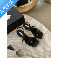 SUNTEK法式时尚淑女高跟鞋女款复古银色鞋子一字扣带气质百搭时装凉鞋女