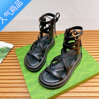 SUNTEK2023新款交叉绑带松糕凉鞋女网红编织时尚百搭夏季厚底增高罗马鞋