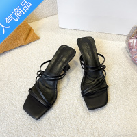 SUNTEK两穿凉拖鞋女2023年新款夏季黑色中跟小码33法式3公分小跟女凉鞋