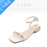 SUNTEK2023夏季粗跟仙女凉鞋新款方头小众设计透明一字带百搭低跟罗马鞋