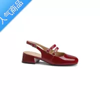 SUNTEK法式复古方头双扣带后空凉鞋女夏季新款粗跟玛丽珍鞋单鞋中跟