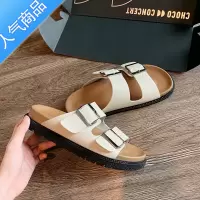 SUNTEK纯~复古勃肯拖鞋女外穿厚底方扣一字带2023新款双扣平底凉鞋