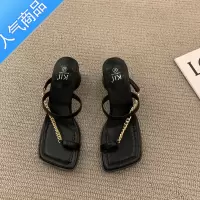 SUNTEK法式小众黑色沙滩凉鞋仙女鞋子2023新款夏季中高跟气质夏天罗马鞋