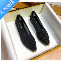 SUNTEK镂空网纱凉鞋2023春夏季新款蕾丝透气水钻浅口尖头平底舒适女单鞋