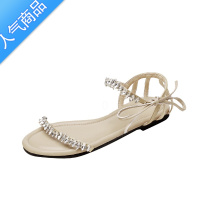 SUNTEK法式小众高级感不灵不灵的凉鞋女款夏季水钻仙女风平底配裙子的鞋