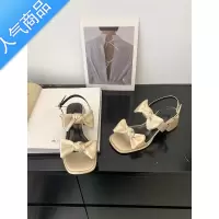 SUNTEK软底高跟鞋女2023夏季新款时尚百搭蝴蝶结舒适一字带粗跟凉鞋女潮