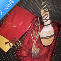 SUNTEK2023新款中跟蛇形缠绕凉鞋女仙女风粗跟网红绑带水钻一字带高跟鞋