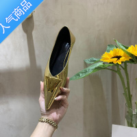 SUNTEK法式尖头平底鞋女2023春夏新款显瘦仙女风金色单鞋子方扣包头凉鞋