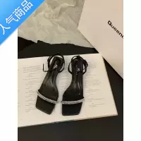 SUNTEK粗跟法式高级感水钻凉鞋仙女鞋子2023年新款夏季气质配裙子罗马鞋