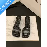 SUNTEK法式气质透明水晶粗跟凉拖鞋女鞋子2023年新款夏季外穿仙女风凉鞋