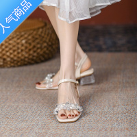 SUNTEK2023年夏季新款百搭粗跟绝美法式仙女风配裙子的一字带时装凉鞋女