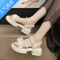 SUNTEK凉鞋女款2023年新款夏季仙女风女鞋厚底珍珠百搭气质沙滩鞋海边夏