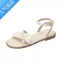 SUNTEK法式小众配裙子森系珍珠法式晚风凉鞋女款一字扣带洋气旅游平底鞋
