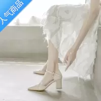 SUNTEK高跟鞋女2023新款春夏季法式包头凉鞋仙女风气质尖头粗跟玛丽珍鞋