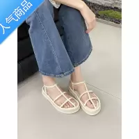 SUNTEK松糕底罗马凉鞋女2023年新款夏仙女风厚底法式松糕鞋细带平底鞋潮