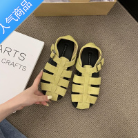 SUNTEK博肯凉鞋女2023年夏季百搭包头磨砂编织平底软底外穿包跟单鞋