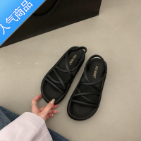 SUNTEK厚底凉鞋女2023年夏季百搭韩版软底一字带细带简约风平底罗马鞋子