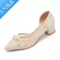 SUNTEK单鞋女2023年新款尖头粗跟中跟仙女风小码女鞋313233夏季网纱凉鞋