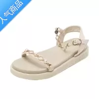 SUNTEK一字带珍珠仙女风凉鞋女2023今年新款夏季配裙子软底旅游厚底女鞋