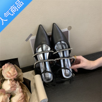 SUNTEK法式高级感包头凉鞋女2023新款夏配裙子水钻尖头银色后空低跟单鞋