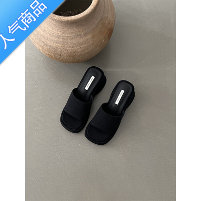 SUNTEK2023新款小个子显瘦凉拖厚底一字拖鞋增高松糕底牛仔布女外穿凉鞋