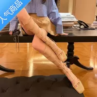 SUNTEK罗马高筒凉靴女粗跟夏季包头镂空长靴后拉链方头性感长筒凉鞋