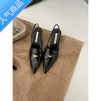 SUNTEK韩国东大门拼色皮鞋高跟鞋女细跟小金币罗马凉鞋2023新款尖头单鞋