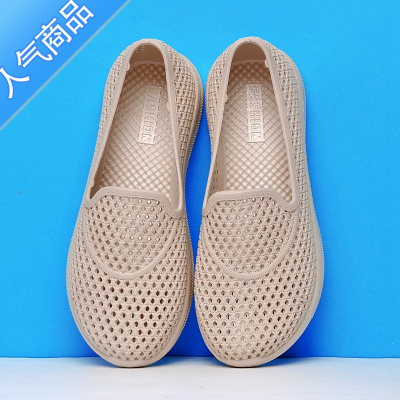 SUNTEK夏季中老年塑料凉鞋女镂空洞洞宽头平底防滑涉水包头中口老年凉鞋