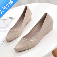 SUNTEK浅口时尚凉鞋女夏天网红包头防滑坡跟单鞋尖头粗跟沙滩外穿ins潮