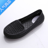 SUNTEK夏季洞洞鞋上班工作鞋女不累脚软底黑色塑料平底镂空透气百搭凉鞋