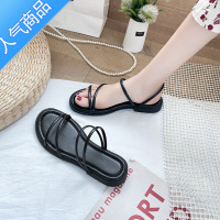 SUNTEK凉鞋女仙女风平底2023年新款夏季百搭网红学生两穿凉拖鞋女ins潮