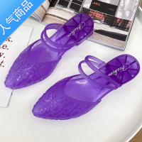 SUNTEK网红新款水晶凉鞋女夏防滑尖头休闲百搭舒适韩版粗跟透明两穿单鞋
