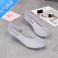SUNTEK水晶凉鞋亲子新款百搭防滑耐磨果冻中空包头透明粗坡跟女鞋子2020