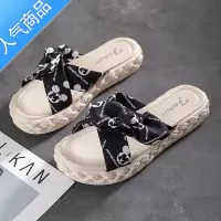 SUNTEK凉拖鞋女夏外穿2023新款厚底增高踩屎感沙滩凉鞋蝴蝶结软底一字拖