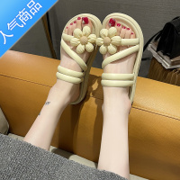 SUNTEK2023新款花朵凉鞋女厚底防滑新款夏季仙女风外出两穿拖鞋罗马休闲