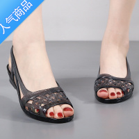 SUNTEK个性镂空鱼嘴凉鞋女夏防滑外穿时尚水晶透明妈妈坡跟休闲增高单鞋