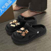 SUNTEK黑色洞洞鞋女款夏季外穿2023新款大码厚底防滑eva沙滩包头凉鞋女