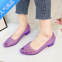 SUNTEK水晶果冻凉鞋女夏季粗跟时尚防滑包头单鞋外穿仙女风镂空透明增高