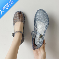 SUNTEK水晶包头洞洞鞋女坡跟沙滩鞋果冻凉鞋软底防滑海边度假厚底广场舞