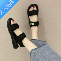 SUNTEK凉鞋女2023年夏新款韩版ins潮百搭平底魔术贴防滑沙滩鞋