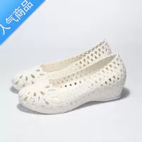 SUNTEK夏季鸟巢包头朔料凉鞋女白色护士鞋坡跟洞洞鞋孕防滑妇妈妈鞋