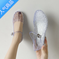 SUNTEK凉鞋女夏季2023年新款水晶透明鞋一字式扣带罗马鞋坡跟包头洞洞鞋