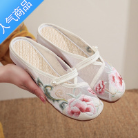 SUNTEK新款古风汉服鞋老北京绣花鞋古风刺绣低跟女鞋透气网纱鞋拖鞋凉鞋