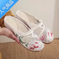 SUNTEK新款古风汉服鞋老北京绣花鞋古风刺绣低跟女鞋透气网纱鞋拖鞋凉鞋